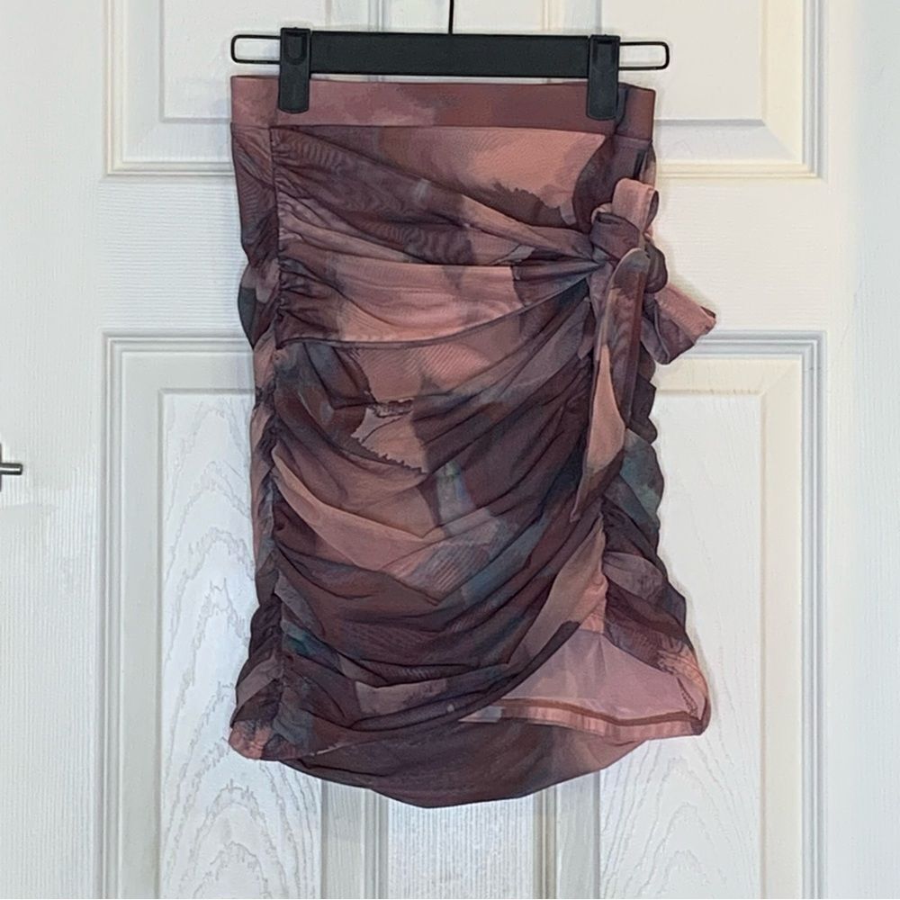 Oh Polly Blush Tie Wrap Front Ruched Mini Skirt Attached Brief Size 4